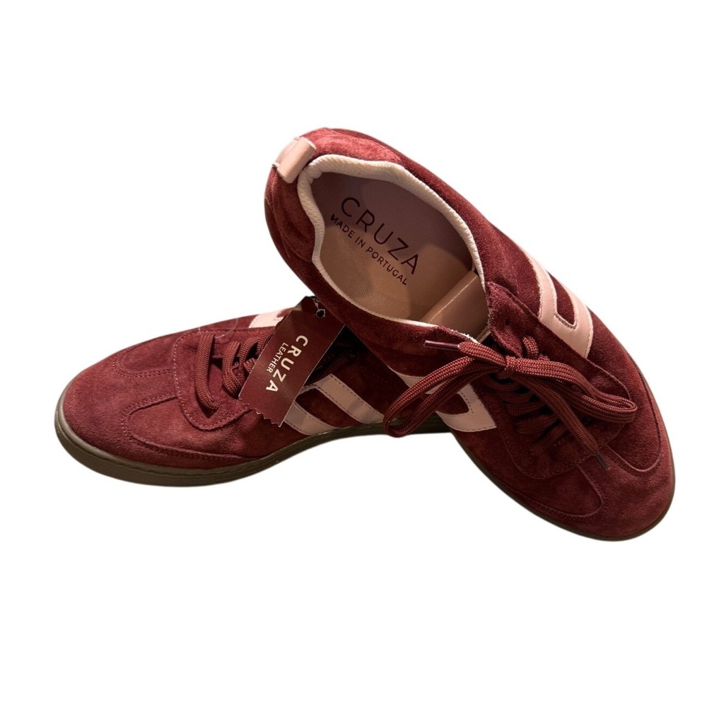 Cruza Burgundy Suede Leather Sneakers Made in Portugal Gum Sole Womens 9 EU 40‎